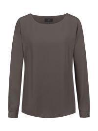Damen Chiffon-Bluse Langarm Regular Fit in taupe, mit Rundhalsausschnitt und schmaler Manschette